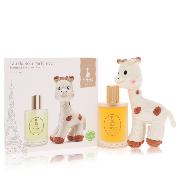 Sophie La Girafe scented skincare water gift set with soft toy